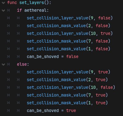 Image showing the changing of the enemy scene's layers/masks in code depending on what the enemy spawned as.