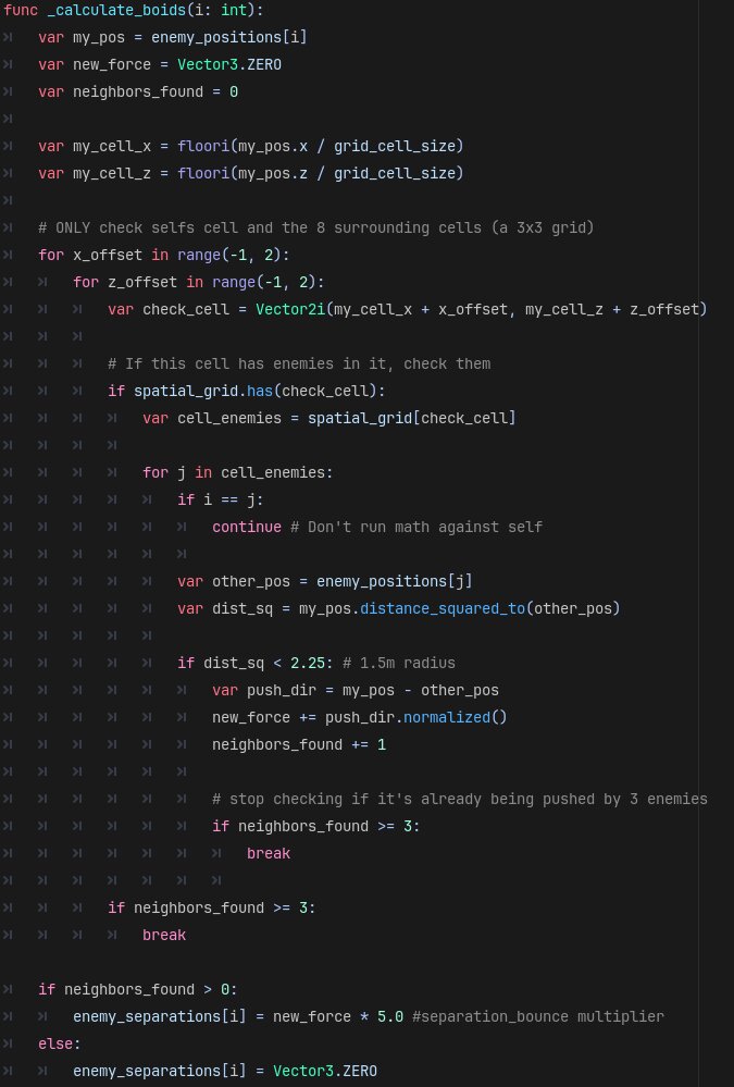 Code snippet of the boid calculation.