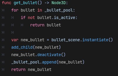 Snippet of code with an in-game example of pooling bullets.